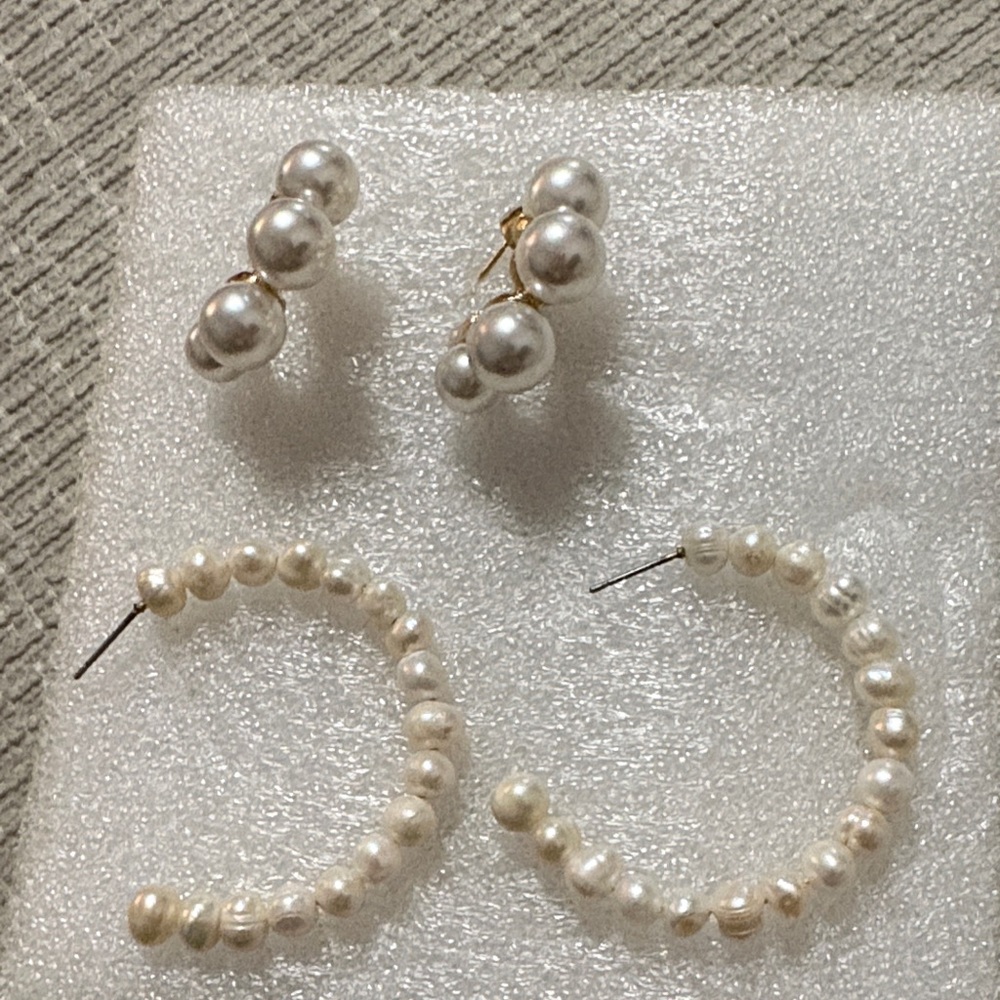 Elegant Pearl Hoop and Stud Earrings Set